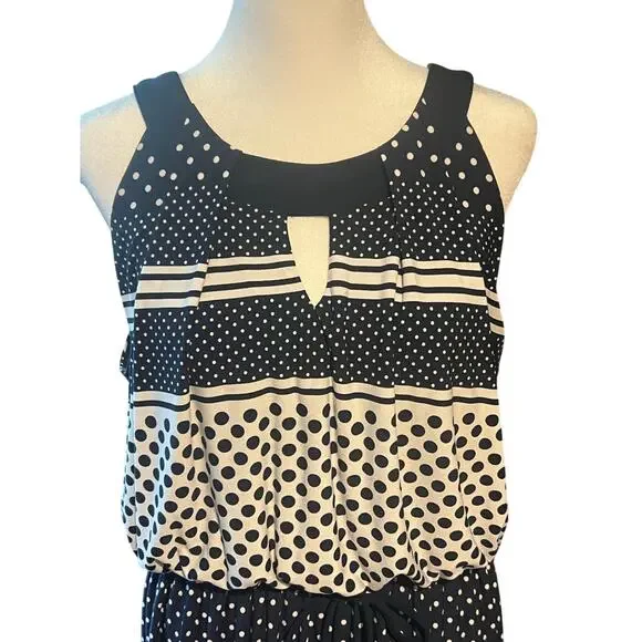 Enfocus Studio Navy White Black Polka Dot Maxi Dress 14 - Picture 4 of 7